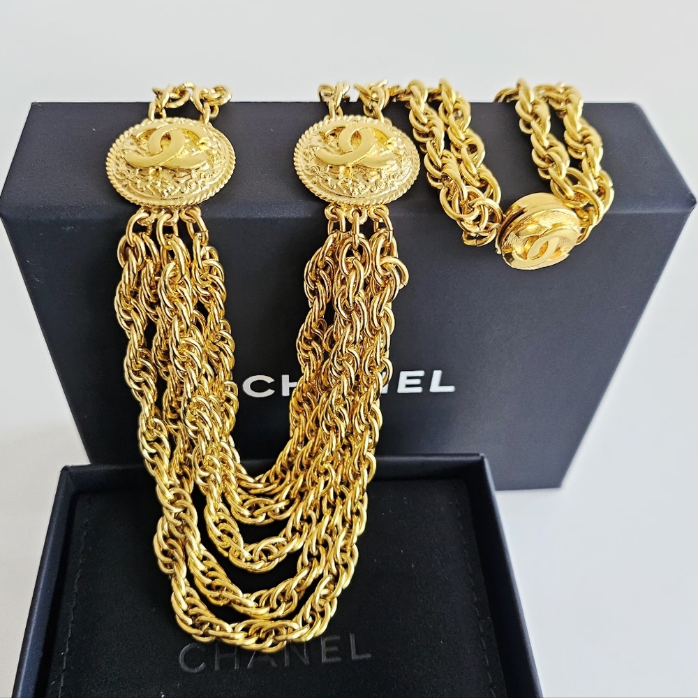 Vintage Chanel Lagerfeld Iconic Statement CC Swagged Collar Gold-plated Necklace - Picture 4 of 11